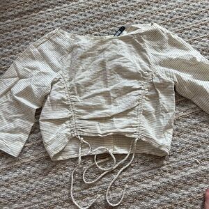 Zara Basic Cream Shirt with Black Stripes